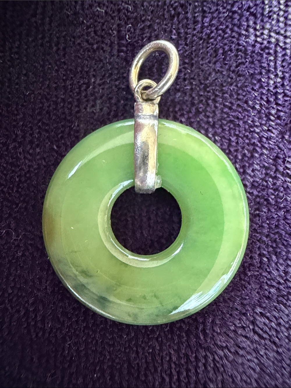Natural untreated grade A jadeite jade 925 sterling silver doughnut pendant